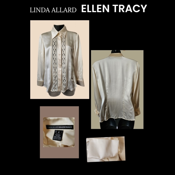 Linda Allard Ellen Tracy Tops - VINTAGE LINDA ALLARD ELLEN TRACY CREAM 100% SILK BLOUSE SIZE 2
